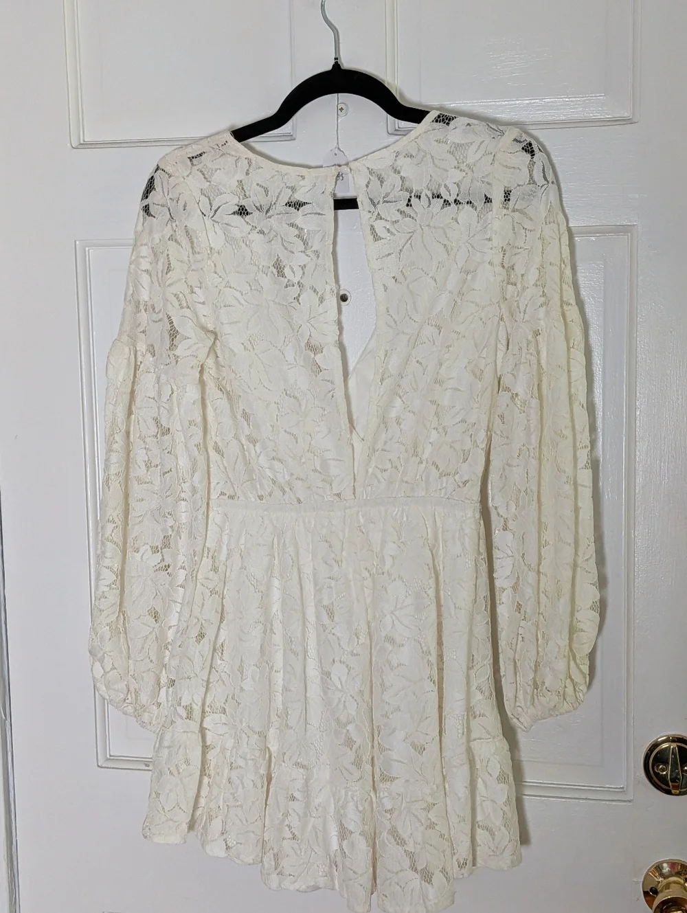 Here Comes the Sun Ivory Lace Mini Dress Boho Long Sleeve Fit & Flare NWT Small - Picture 6 of 6